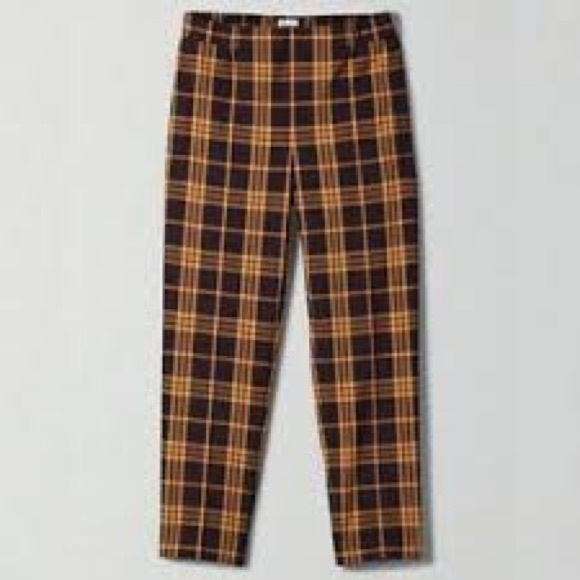 Wilfred Darontal Pants Plaid Brown Yellow Check Cropped Ankle Length - Picture 1 of 11